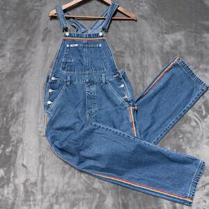 Revolt Rainbow Stripe Denim Overalls Womens M Vintage 90s Carpenter Y2K Pride